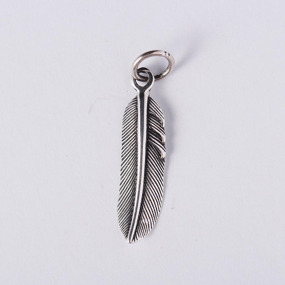 925 Sterling Silver Retro Fine Feather Pendant Thai Silver Creative Personality Men and Women Sweater Chain
