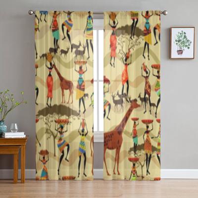 Nahtlose Textur mit afrikanischen Frauen Chiffon-Vorhänge für Wohnzimmer Schlafzimmer Dekoration Fenster Voiles Tüll Vorhang