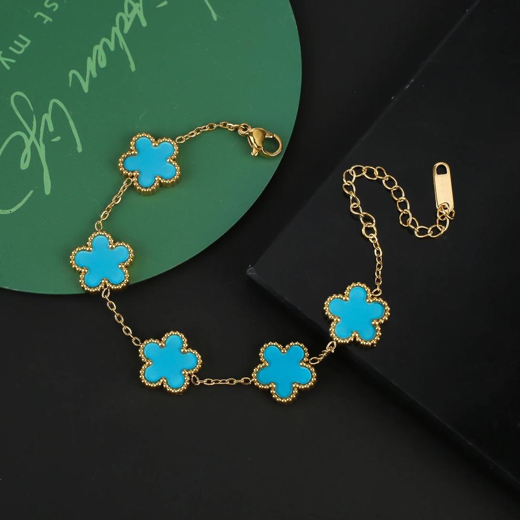 Gold Plated Hot Sale 316L Stainless Steel Plant Five Leaf Flower Bracelet Classic For Woman New Party Jewelry Clover
