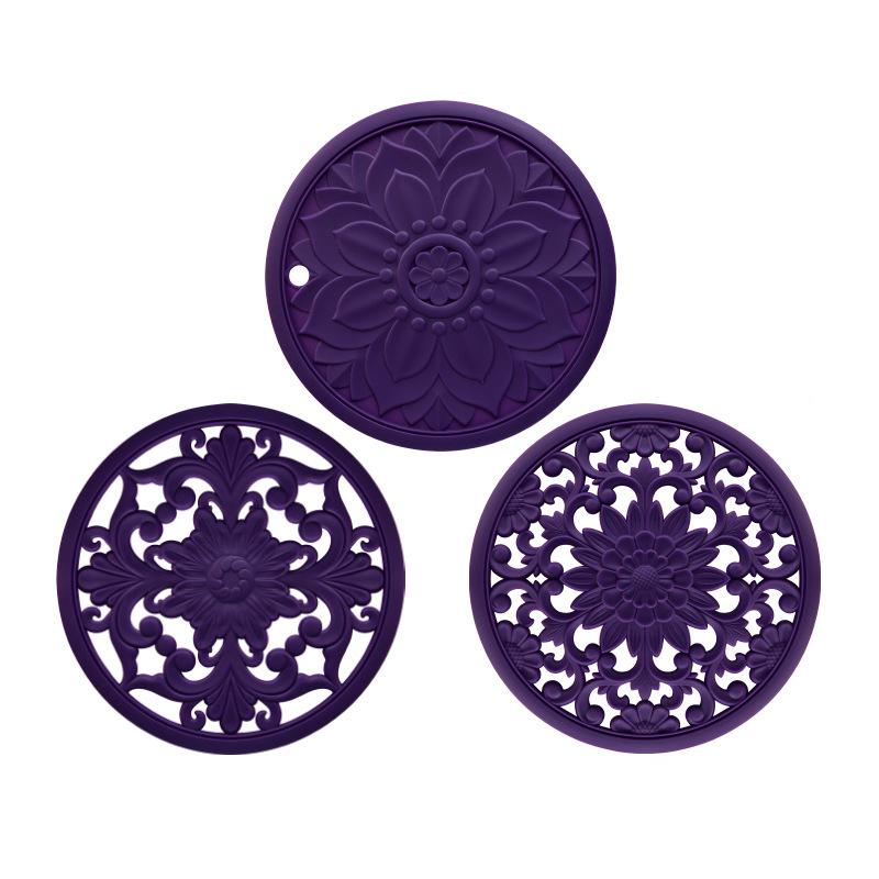 3pcs/Set Silicone Tableware Mat Vintage Hollow Carving Silicone Pad Heat-insulated Bowl Cup Pot Placemat Home Table Decor