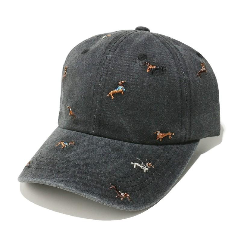Korean-Style Cute Puppy Embroidery Large Head Circumference Baseball Cap For Women Soft Top Sunshade Washed Denim Duckbill Cap