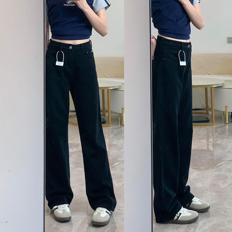 Dámské černé džíny s fleecovou podšívkou s vysokým pasem - Podzim/Zima Petite Rovné Nohy Zeštíhlující Kalhoty