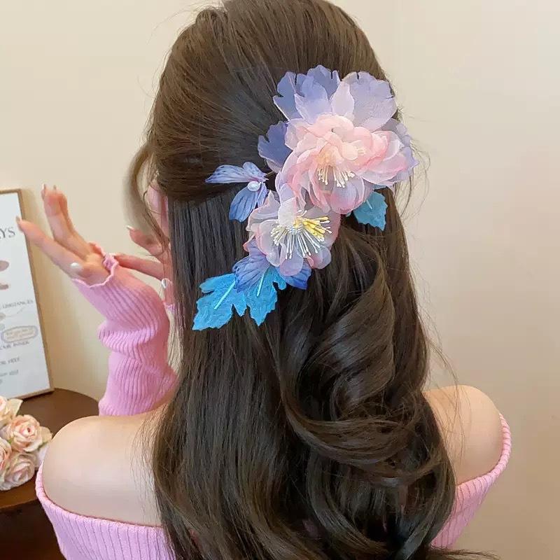 Handmade Juan Yarn Hot Flower Hairpin Peony Peony Hanbok Back Pressure Headdress Tang Style Flower Gradient Green Ancient Style Hanbok Headwear