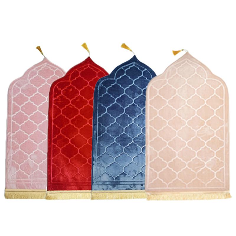 Bedroom Decoration Kneel Travel Rug Non-slip Prayer Mat Flannel Carpet for Muslim Ramadan Embossing Floor Carpets Portable Home