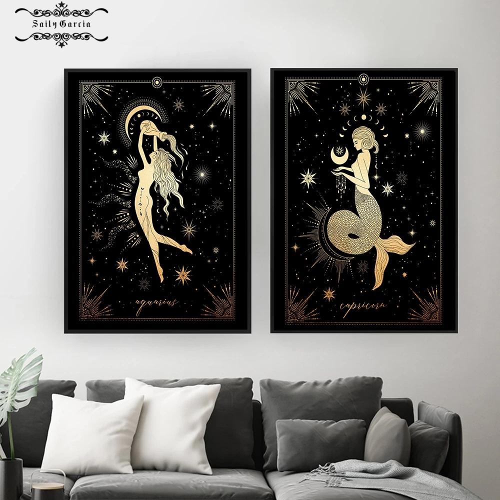 Buy Golden Black Mystical Divination Canvas Painting Mermaid Print