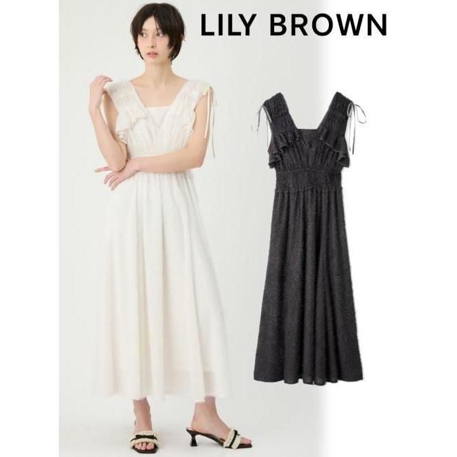 (10% OFF & 300 yen OFF for a limited time) Lily Brown / Lily Brown Fringe Jacquard Shirring Dress 26 Spring/Summer. LWFO262067