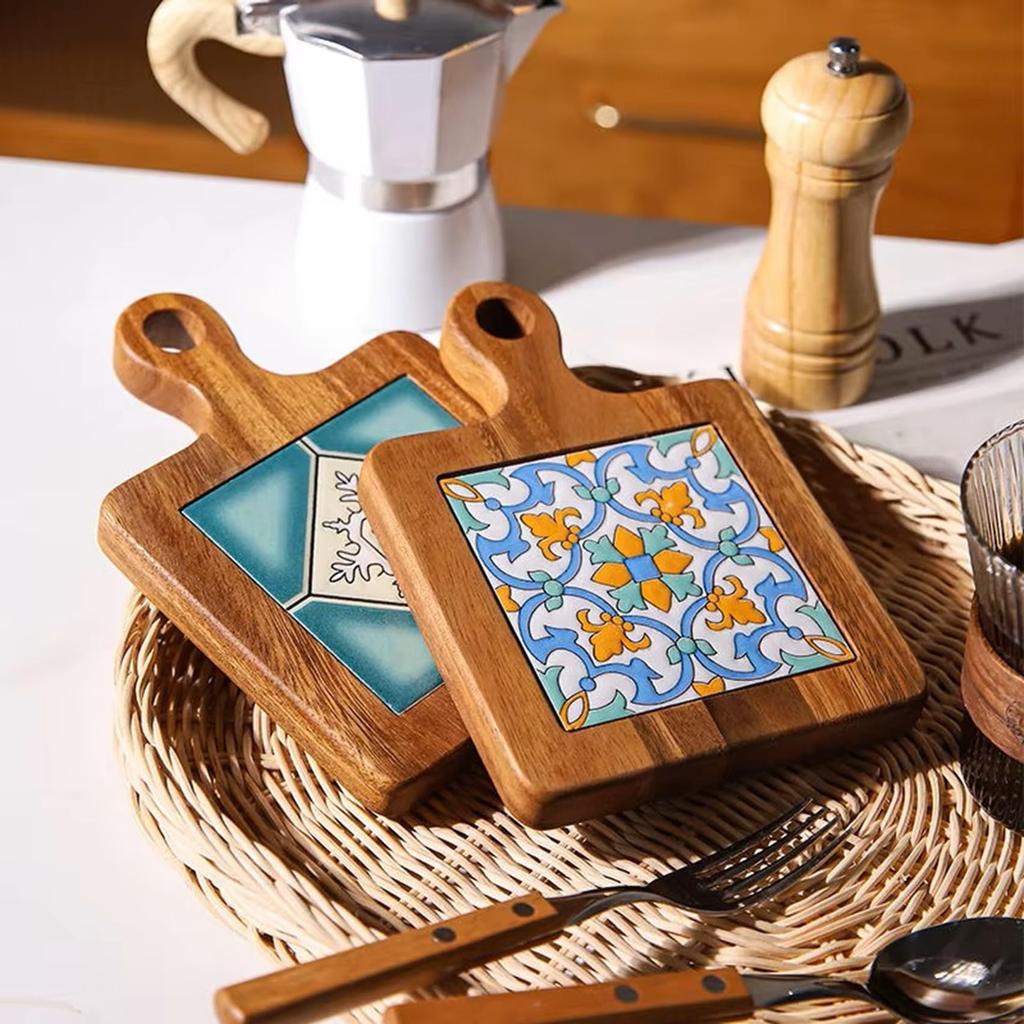 NOELAMOUR Stylish Wooden Pot Holder, Heat-Resistant Tile, Nordic Design, Insulated Pot Mat, Coaster, for Restaurants, Cafes, and Camping (Style A)