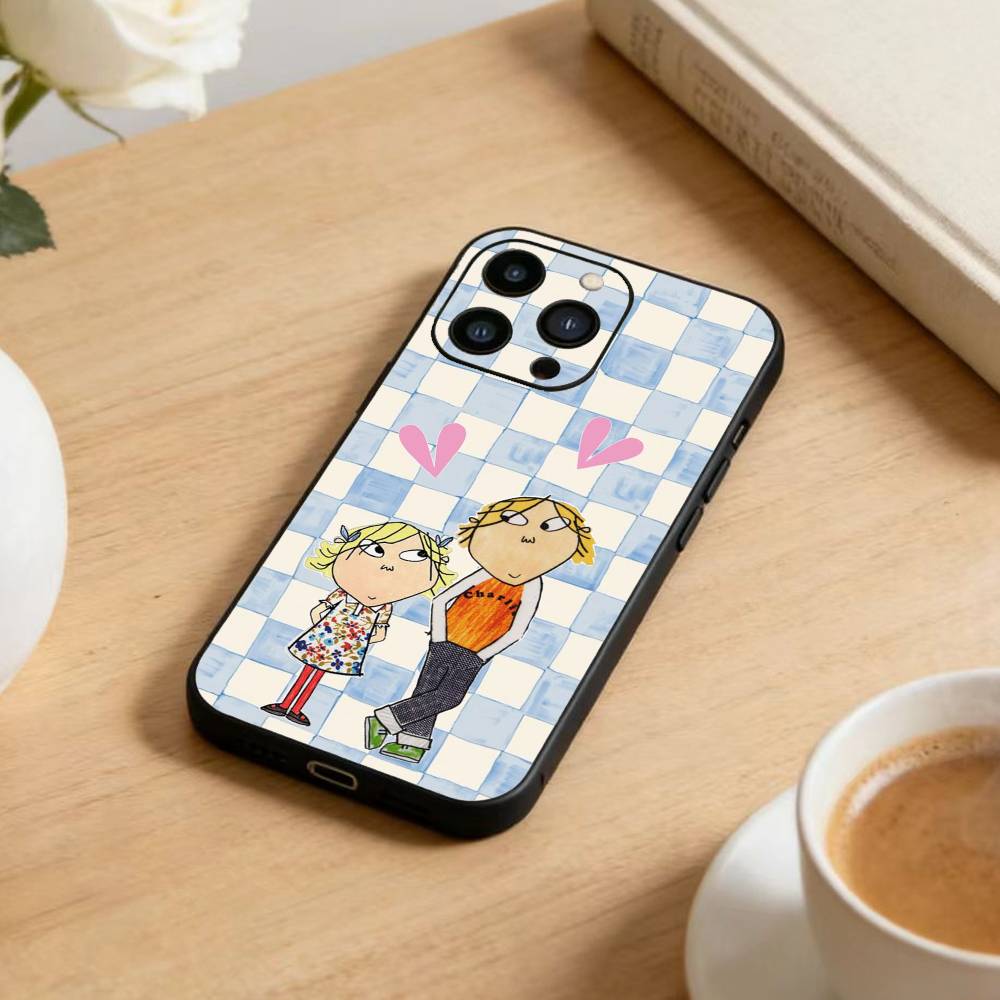 L-Cutting-Fabric Charlie and Lola Cartoon Phone Case For iPhone 17 16 15 14 13 12 Max Plus Silicone Black Cover