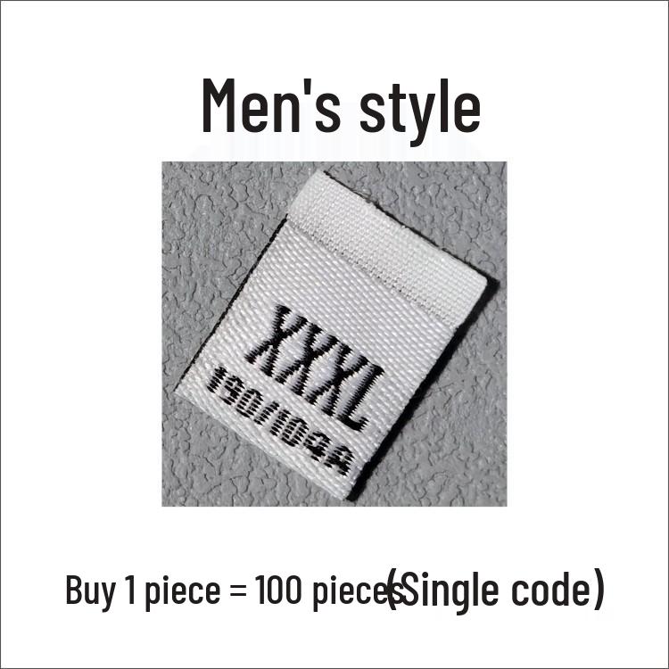 In-Stock Men's & Women's Woven Size Labels: Custom Black & White Trendy International Brand.