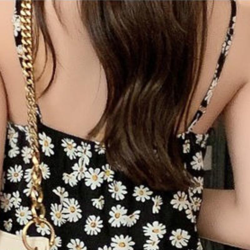 Fustă rochie florală la modă feminină vară secțiune lungă cu volane jos rochie cu bretele șifon