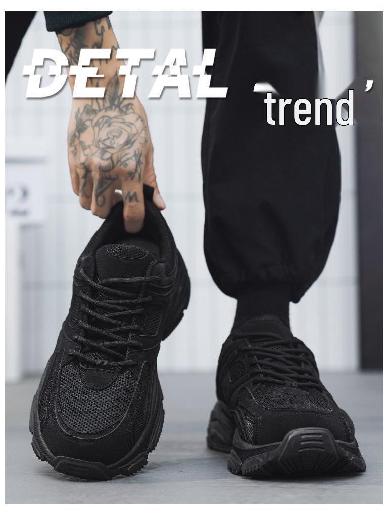 Men's All-Black Summer 2025 Sneakers: Casual Teen Running Shoes with Thick Soles