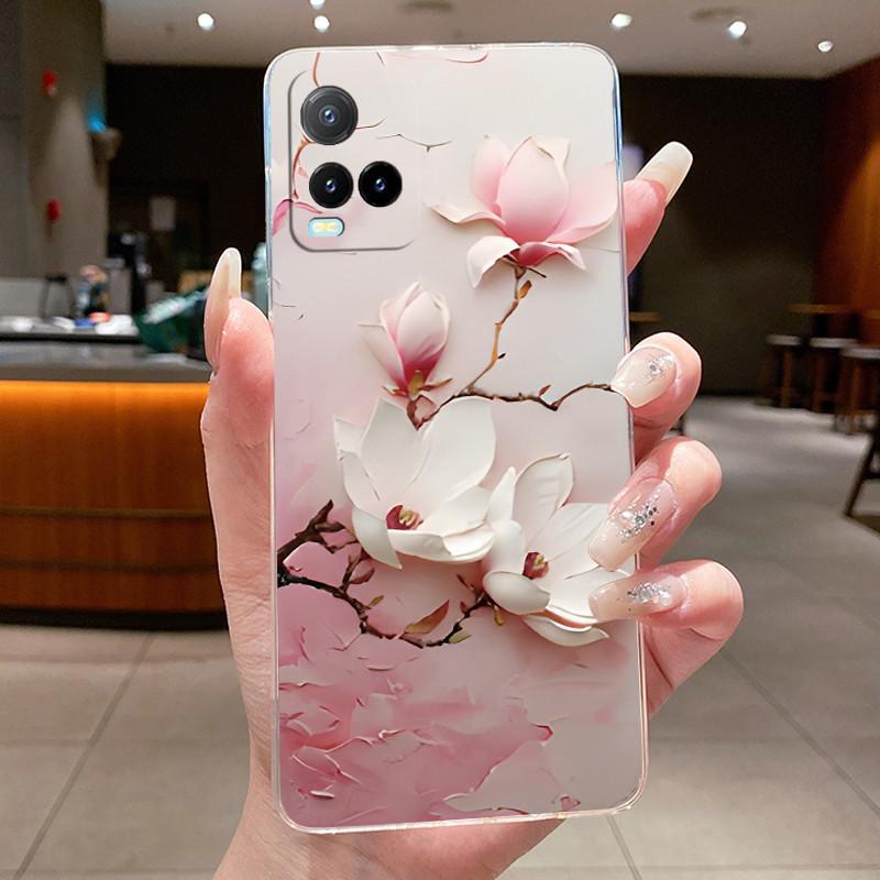 For Vivo Y33S V2109 Y33T V2146 Back Cover Vivo Y21 2021 Y21S Y21A Y21E Y21T Case Clear Luxury Butterfly Flowers Soft Phone Case
