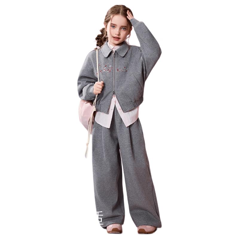 ASK JUNIOR Girls  Lapel Top & Wide-Leg Capri Pants Set 140
