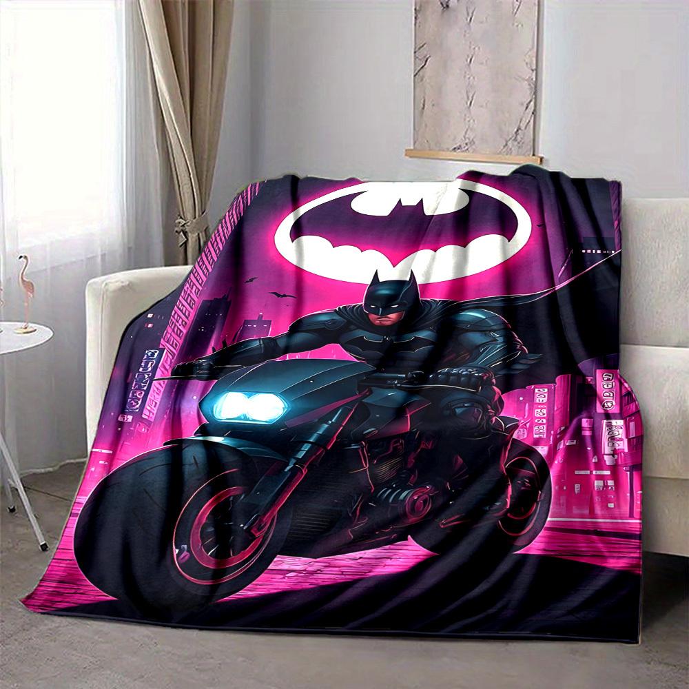 1pc Batman Motorcycle Flannel Throw Blanket - HD Printed Lightweight Soft Warm All-Season Blanket for Sofa, Bed, Travel, Camping 117