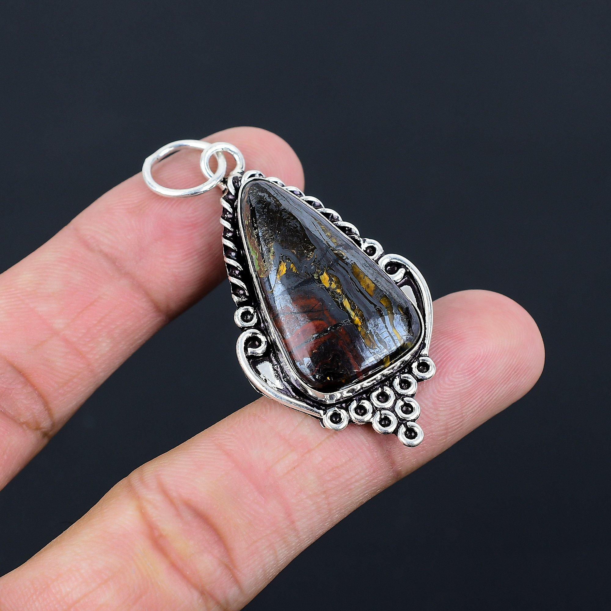 

Daughters Day Deal Trillion Iron Tiger Eye Stone 925 Silver Wife Pendant Jewelry