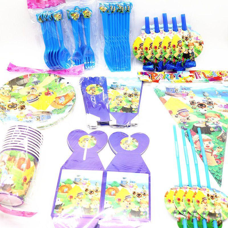 Birthday Crossing Animal Party Supplies Kids Decor Plate Tablecloth Hat Banner