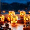 Flameless Halloween Decoration Lights LED Candle, Spooky Skull Pumpkin Fake Pillar Candles, Battery Compact Tabletop Decorative Light Operated