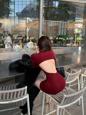 Red High Neck Backless Bodycon Dress for Women - Sexy Long Sleeve, Hollow Out Design, Slim Fit, Autumn/Winter