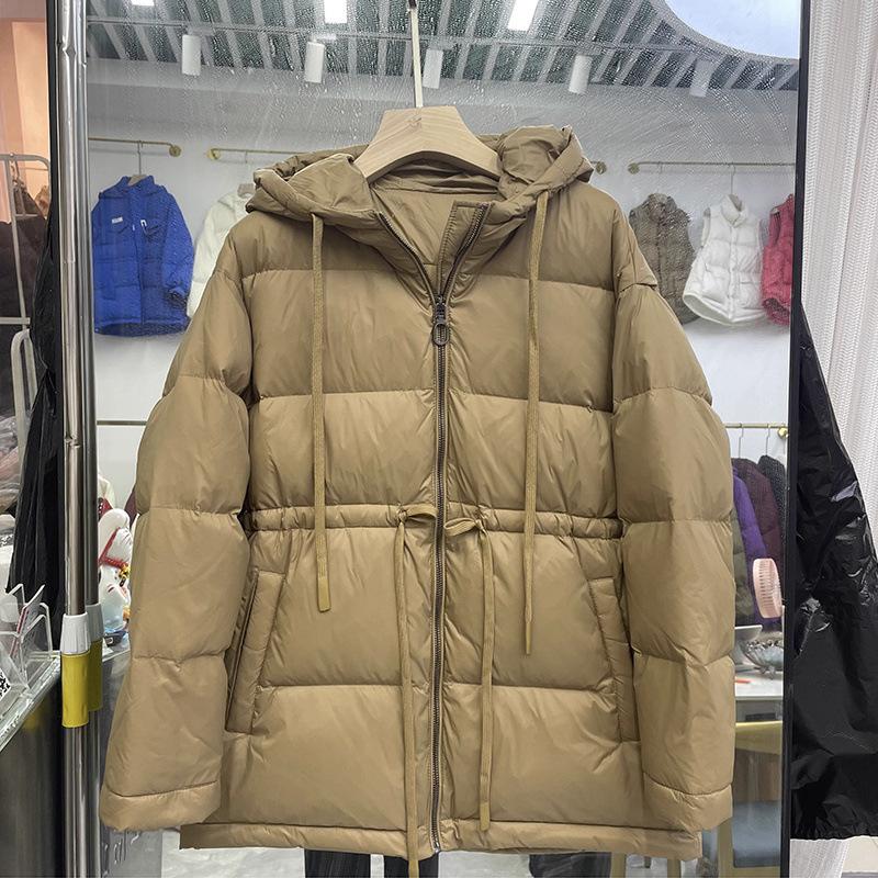 Women Down Jacket with Hood Warm Autumn Winter Outwear Simple Drawstring Coat Korean Style