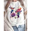 Colorful Hummingbird Graphic T-Shirt Women’s Crew Neck Casual Short Sleeve Colorful Bird Print Soft Comfortable Top