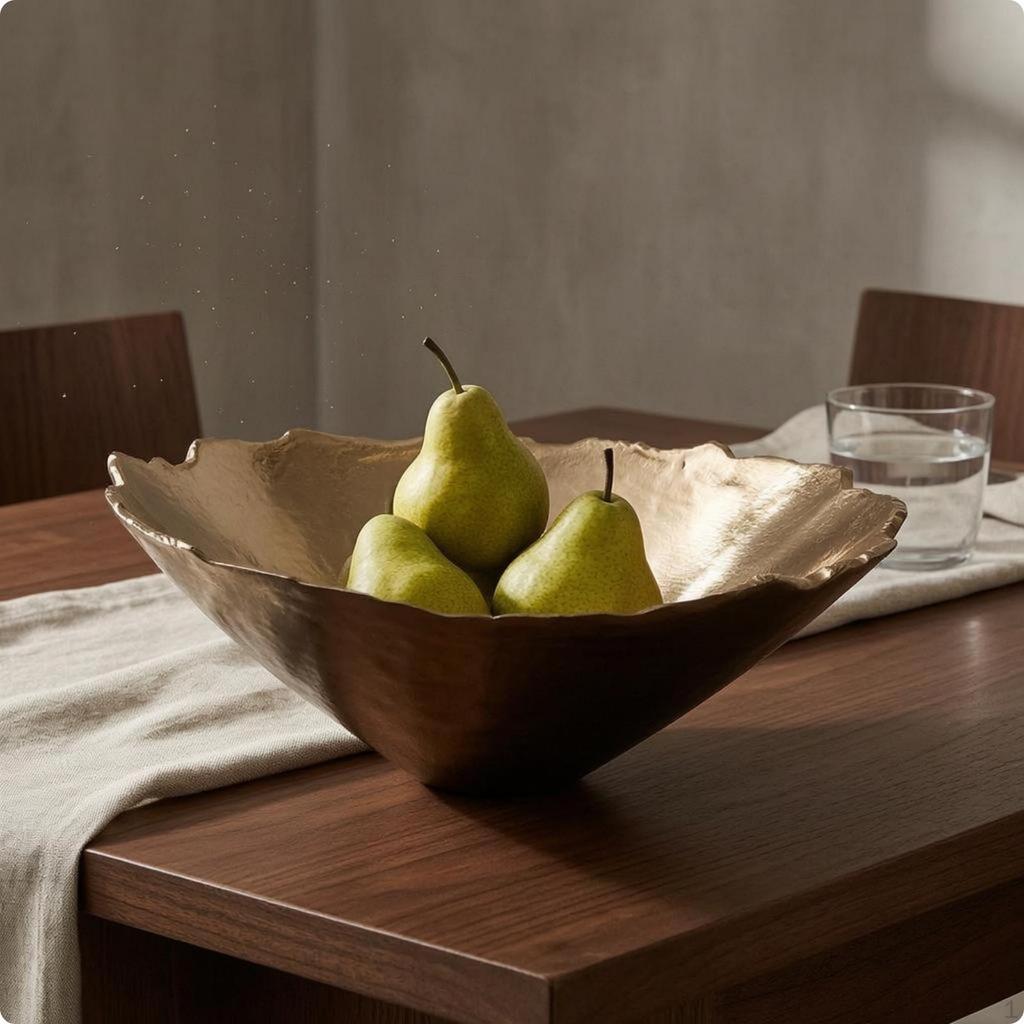 Hammered Metal Bowl Lustrous Finish BrokenEdge Decorative Display
