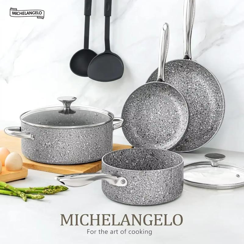 8 Piece Stone Cookware Set Pots and Pans Set Set with Super Nonstick Results, Stone Pots and Pans Wok Pan