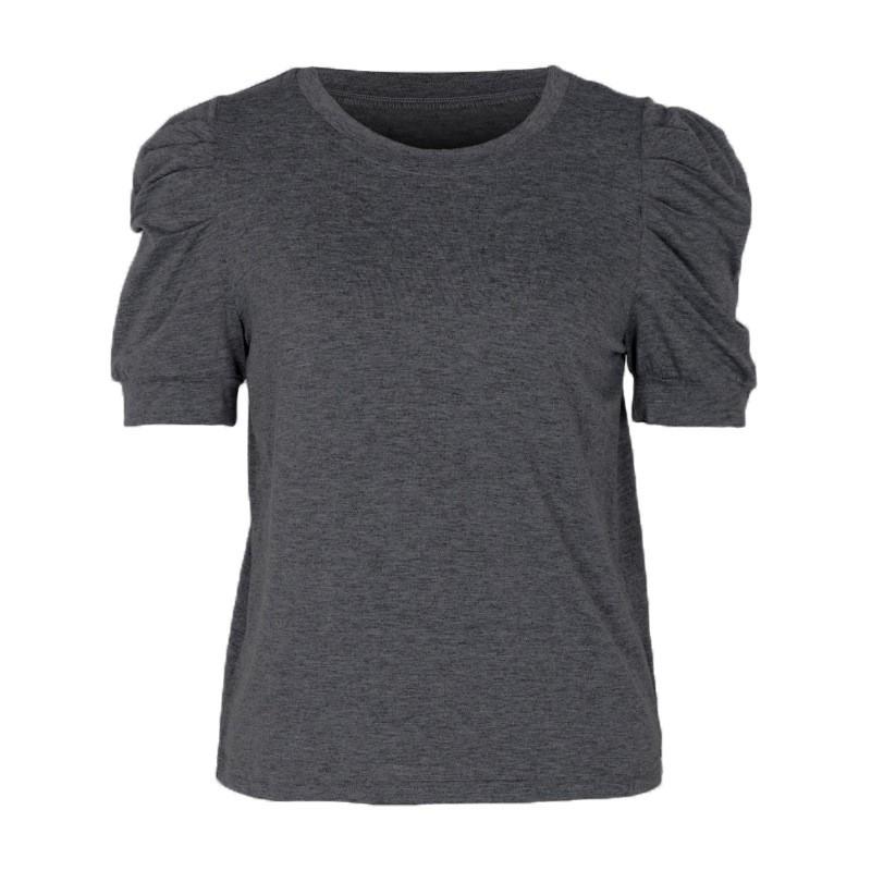 Womens Casual Solid Color Bubble Sleeve T-Shirt Loose Fit Short Top Daily Wear