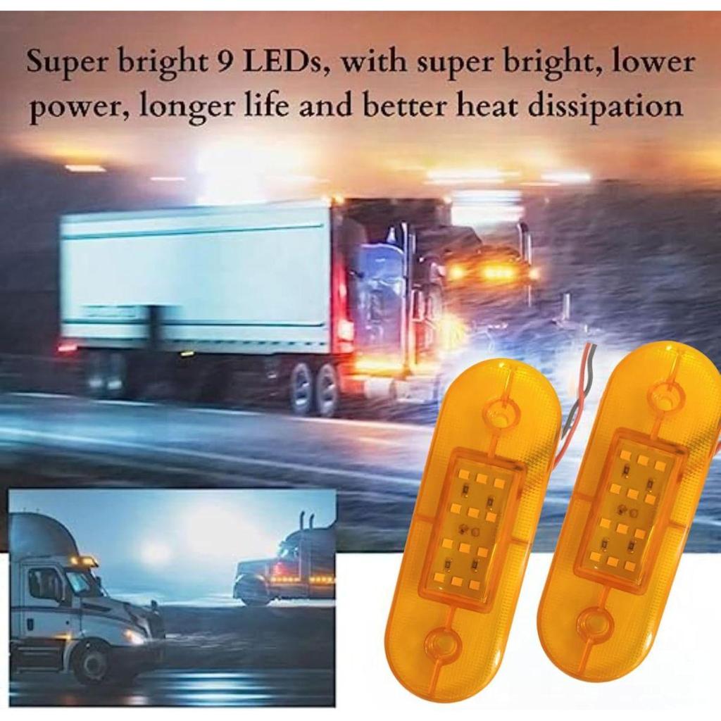 APSMOTIV 2Pcs Amber Indicator Rear Side Truck Trailer Rv Cab Boat Bus Lorry Led Marker Light 12V Running Board Lights For Trucks Flat Fit Base