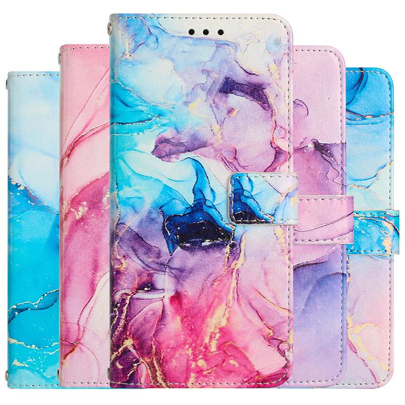 Applicable to Apple 16E mobile phone case iPhone15PROMAX mobile phone leather case flip painted marble protective case