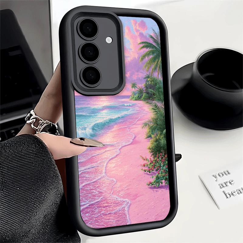 Phone Case for Samsung Galaxy S26 S25 Ultra S24 FE Pink Sunset Beach Dreamy Scenery Shell S23 Plus S22 + S21 S20 5G Soft Silicon