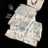 New Chinese Style Ice Silk Pajamas for Women: Cardigan Lapel with Retro Frog Button, Floral Design Home Wear.