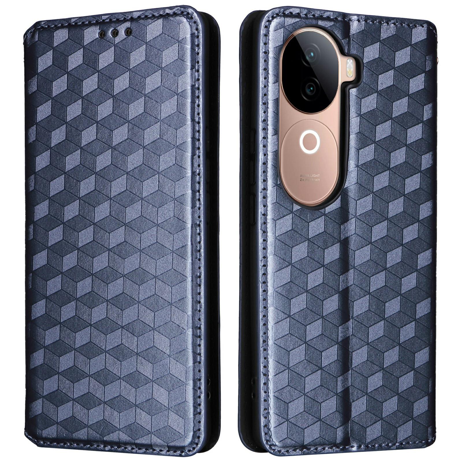For vivo V40e 5G/iQOO Z9s 5G Wallet Case Rhombus Imprinted Leather Phone Cover D