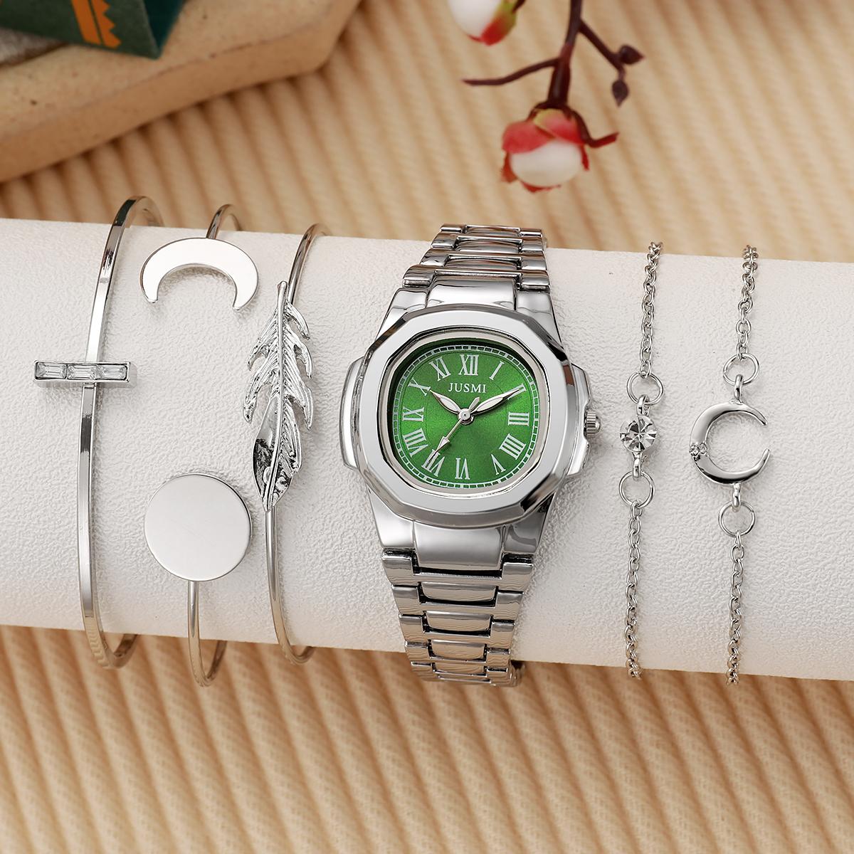 

Simple fashion Korean women s small round watch with Roman numerals and feather bracelet set срібний