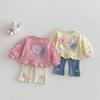 Girls' Korean Style Spring 2026 Mesh Pom-pom Hoodie – Trendy Floral Baby Layer Top