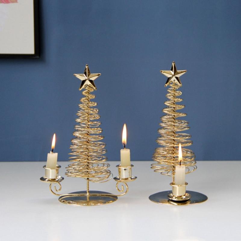3 Pack Metal Christmas Candleholder Pine Tree Shape Candelabra Seasonal Centerpieces Decors For Dining Room Fireplaces