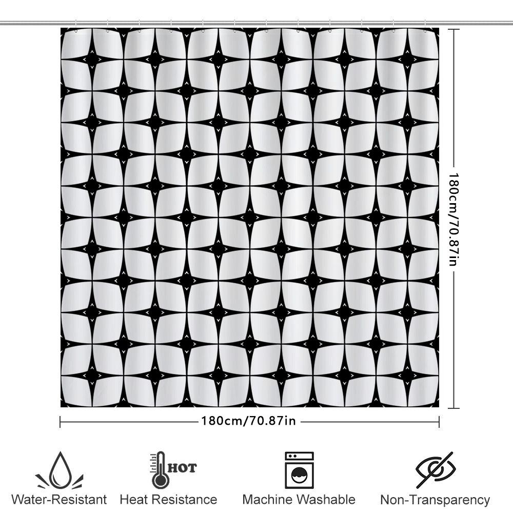 Black White Diamond Pattern Shower Curtain Water-Resistant Fabric Bath Decor Waterproof Privacy Screen 72X84In (180Cm X 213Cm)