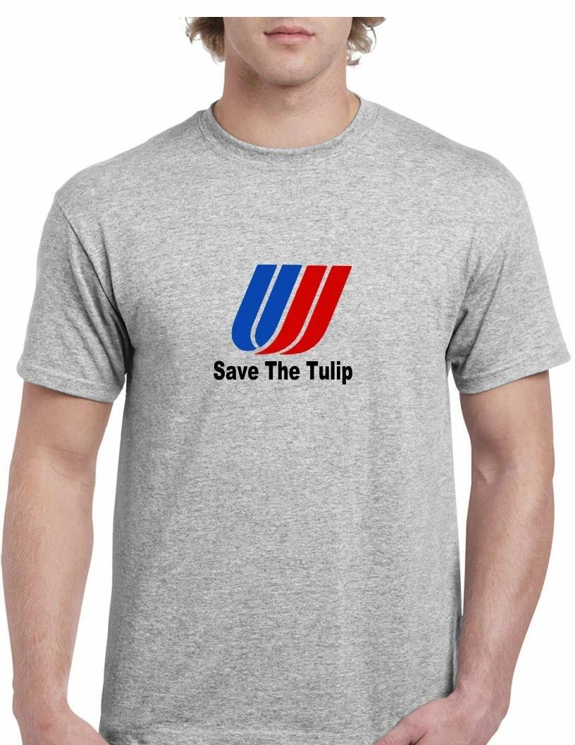 United Airlines Save The Tulip Logo Tee US Airline Sport Gray Cotton T-Shirt S