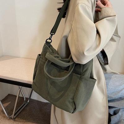 Damen Cord-Tragetasche mit großem Fassungsvermögen - Vielseitige Umhänge-, Schulter-, Handtasche für Pendler und den Freizeitgebrauch