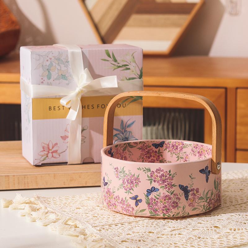 Blühender Keramik Tragbarer Obstkorb Hoher Wert Wohnzimmer Couchtisch Haushalt Obstschale Geschirr Snack Dim Sum Teller