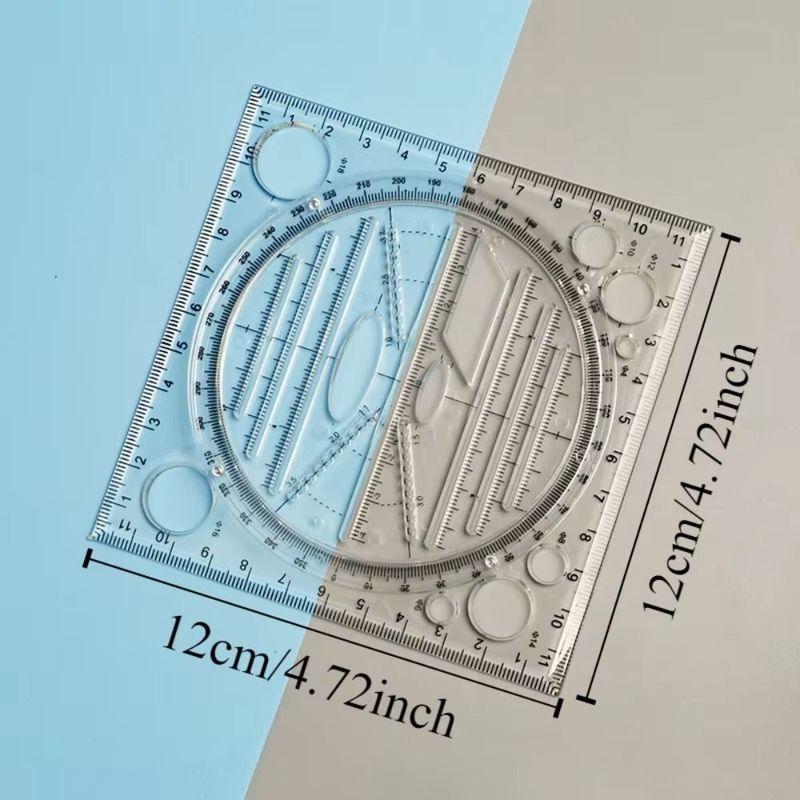 Protractor Geometry Drawing Ruler 3D Scale Transparent Rotatable Ruler Multi-Functional Plastic Circle Drafting Ruler Art Design