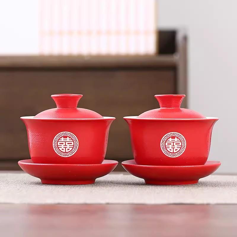 

Красный чайный сервиз, набор чашек, один чайник, свадебный набор для молодой пары, чайная чашка, китайское свадебное торжество