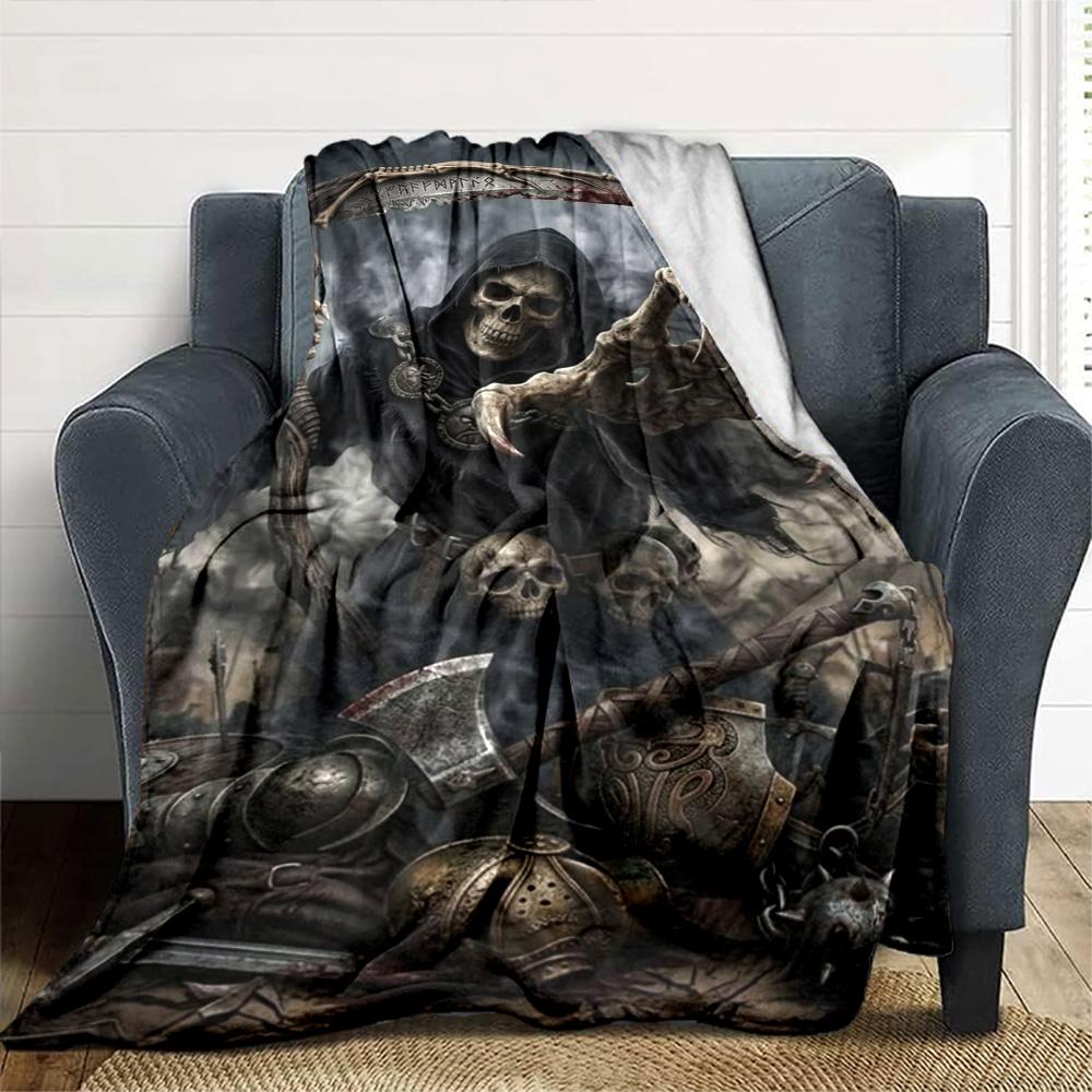 Dark Grim Reaper Print Flannel Blanket High Quality Warm Comfortable Cover for All Seasons Perfect for Gifts Home Decor