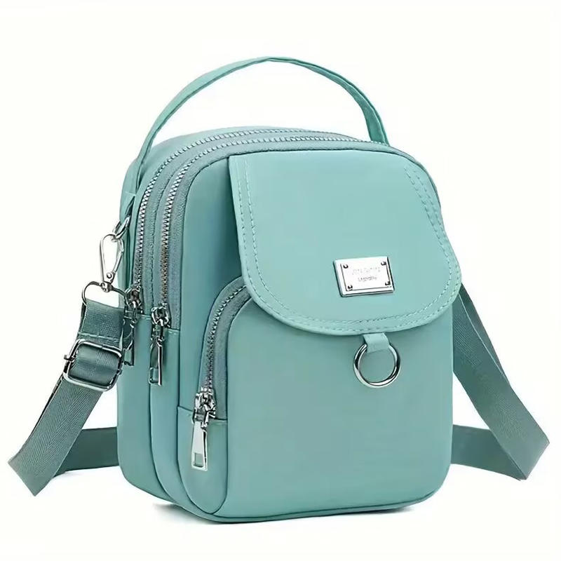 Lightweight Nylon Women's Crossbody Bag Casual Mini Handbag with Multiple Zip Compartments Detachable Shoulder Strap Bag