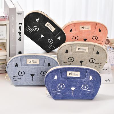 Cartoon Cat Cute Pencil Bag Denim Stationery Bag Student Large Capacity School Supplies Storage Bag Multifunctional Pencil Case