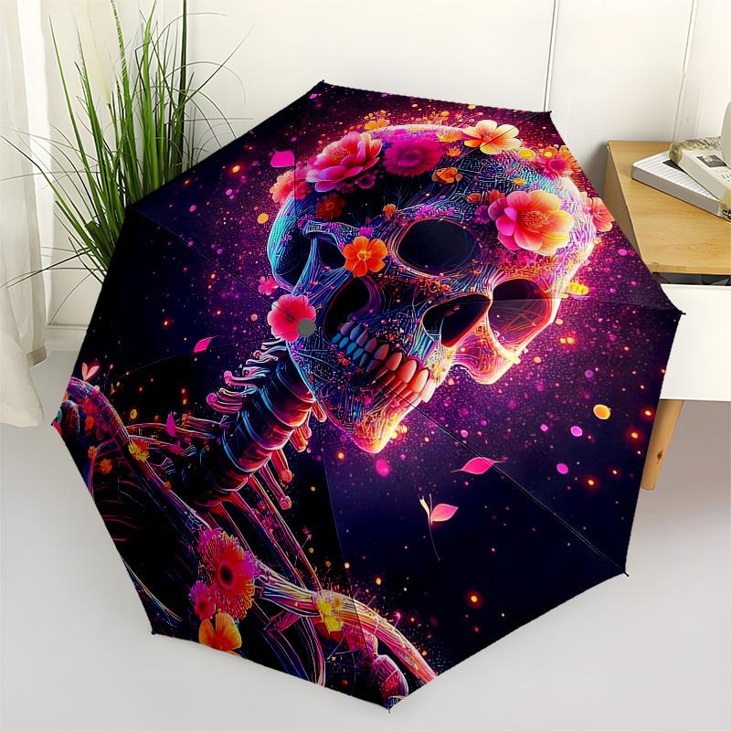 1pc Colorful Floral Skull Artwork Umbrella with Plastic Handle,Suitable for All Seasons Home Travel Outdoor UmbrellaB1922