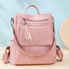 Women's Soft Leather Backpack Large Capacity Student Commuter Schoolbag Tassel Travel Backpack