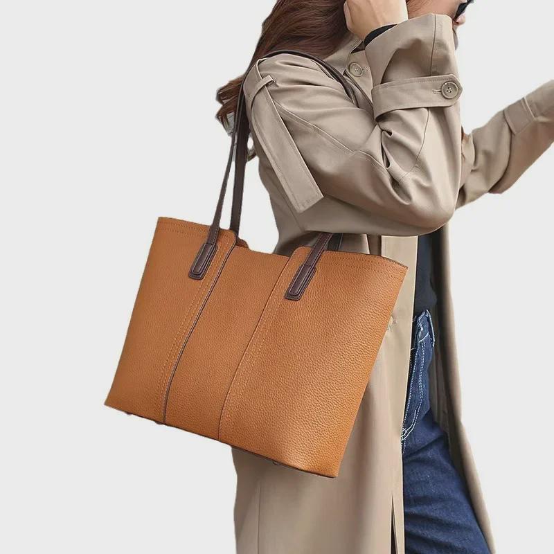 Genuine Leather Women's Large Tote Bag 2025 - New Commuter and Shoulder Bag with Large Capacity for Moms