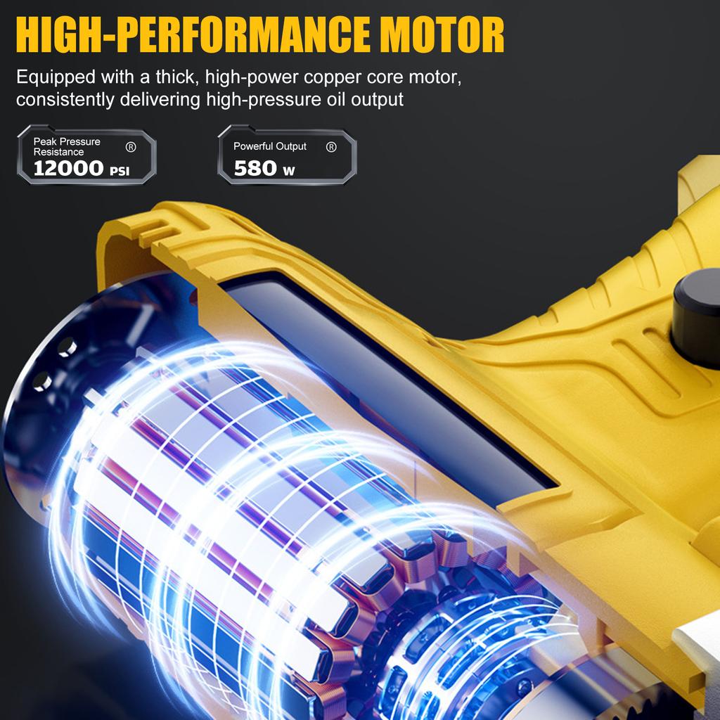 24V Grease Gun Kit, 12000PSI Cordless Battery Powered Grease Machine with Spring Hose, Tension Pipe, Nozzles, Carrying