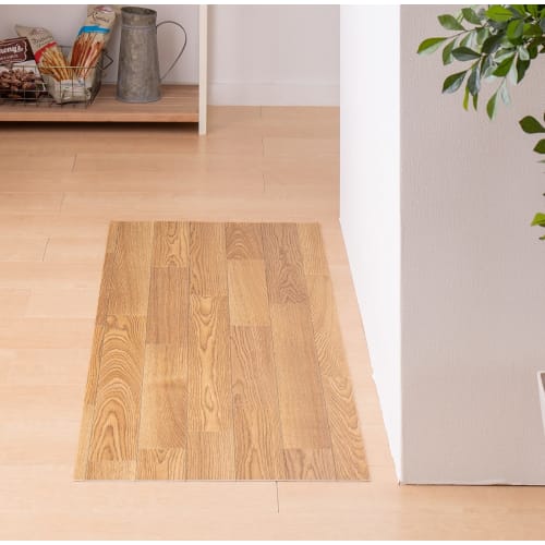 Hagiwara Cushion Floor Kitchen Mat, Natural Wood Grain, Approx. 60 x 120 cm, Wipeable with Water, Antibacterial, Antifungal, Antiviral, Flame Retardan