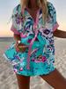 Cartoon parrot island style suit female, casual and versatile, comfortable and breathable beach two-piece set